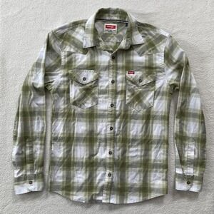 Wrangler Mens Small Green Plaid Slim Fit Long Sleeve Stretch Twill Shirt Western